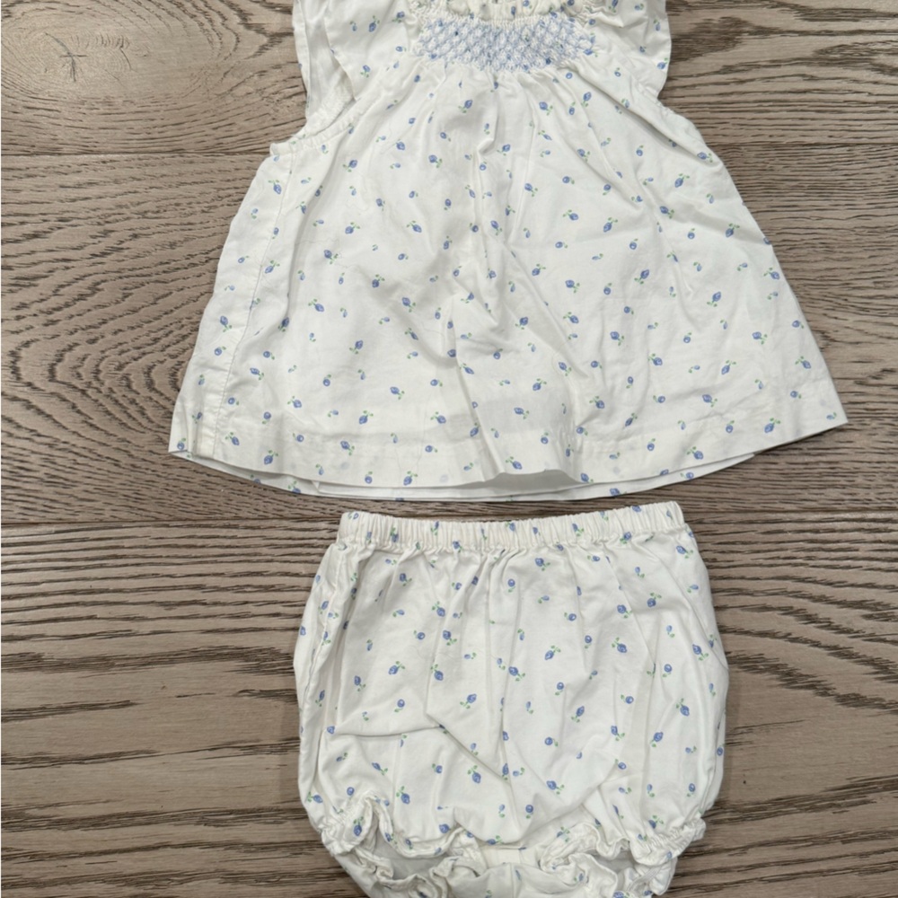 Janie and Jack Baby top and Bloomers Set - White with Blue Floral
